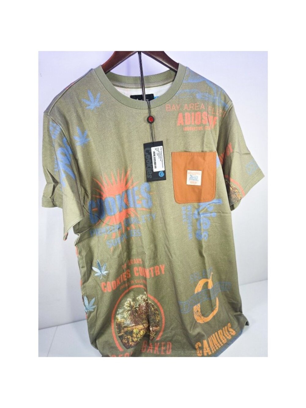 Cookies Workwear All Over Print Knit T-Shirt Olive Green Size L NWT